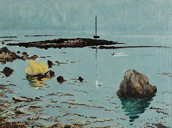 Patrick Leonard, Rocks and Seagulls, Loughshinny at Morgan O'Driscoll Art Auctions