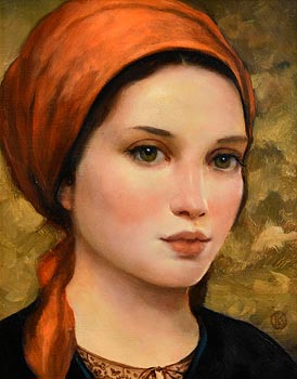 Ken Hamilton, Girl with an Orange Headscarf at Morgan O'Driscoll Art Auctions