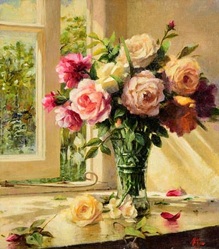 Mat Grogan, Roses in a Glass Vase at Morgan O'Driscoll Art Auctions