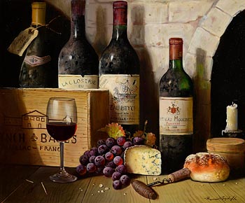 Raymond Campbell, Still Life - Fruit, Cheese and Wine at Morgan O'Driscoll Art Auctions