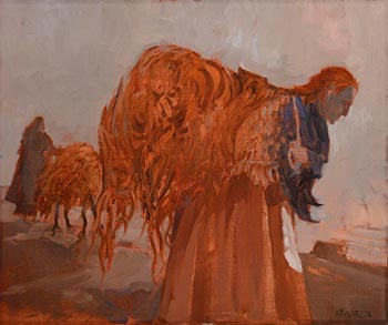 Cecil Maguire, Maire Ruadh, Gathering Ribbonweed, Aranmore (1976) at Morgan O'Driscoll Art Auctions