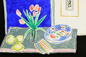 Nicholas Healy Hutchinson, Blue Table with Lemons (1983) at Morgan O'Driscoll Art Auctions
