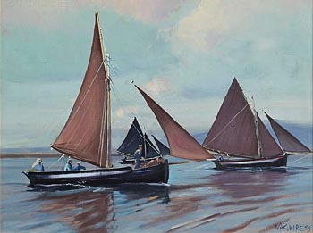 Cecil Maguire, Galway Hookers at Roundstone (1989) at Morgan O'Driscoll Art Auctions