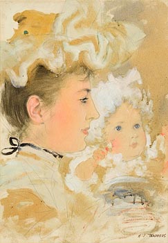 Henry Jones Thaddeus, Portrait of Mrs. Thaddeus (Mary Grimshaw Woodward) and her son, Frederick Francis (Freddy) at Morgan O'Driscoll Art Auctions
