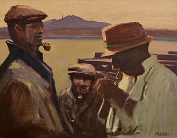Cecil Maguire, Smokers at Dusk, Roundstone at Morgan O'Driscoll Art Auctions