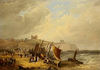 Frederick Calvert, Fisherfolk on Dover Beach, Dover Castle Beyond at Morgan O'Driscoll Art Auctions