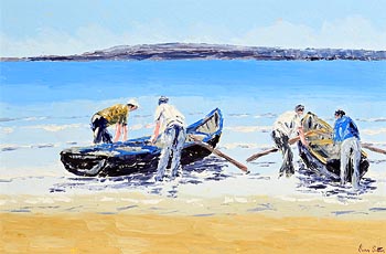 Ivan Sutton, Launching Currachs, Inisheer, Aran Islands, Co. Galway at Morgan O'Driscoll Art Auctions