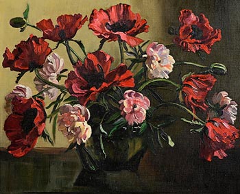 Ann Primrose Jury, Crimson Roses and Peonie at Morgan O'Driscoll Art Auctions