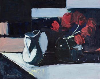 Brian Ballard, Tulips and White Jug (1989) at Morgan O'Driscoll Art Auctions