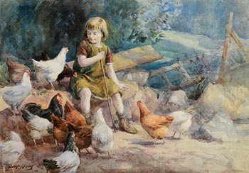 Frank McKelvey RHA RUA (1895-1974), Minding Granny's Hens at Morgan O'Driscoll Art Auctions