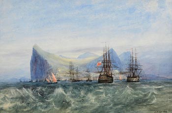 Andrew Nicholl, Warships and Feluccas, Off Gibraltar at Morgan O'Driscoll Art Auctions