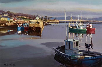 Cecil Maguire, Herring Boats at Roundstone, Connemara (1992) at Morgan O'Driscoll Art Auctions