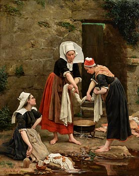Edgar Melville Ward, Washing Day, Brittany (1874) at Morgan O'Driscoll Art Auctions