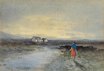 William Percy French, Woman in a Bogland, Cottage Beyond at Morgan O'Driscoll Art Auctions