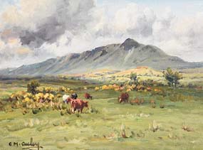 Charles J. McAuley, Cattle Grazing Below, Tievebulliagh, Co. Antrim at Morgan O'Driscoll Art Auctions