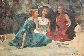 James Le Jeune, Three Young Ladies Relaxing (1980) at Morgan O'Driscoll Art Auctions