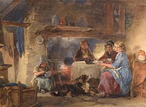 Francis William Topham, Supper Time, Irish Cottage Interior (1851) at Morgan O'Driscoll Art Auctions