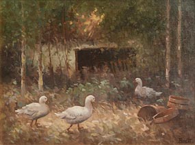 Michael Brett, Geese and Wild Garden (1990) at Morgan O'Driscoll Art Auctions