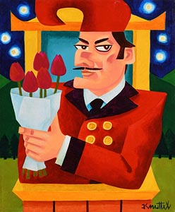 Graham Knuttel, Mr Punch With Tulips at Morgan O'Driscoll Art Auctions
