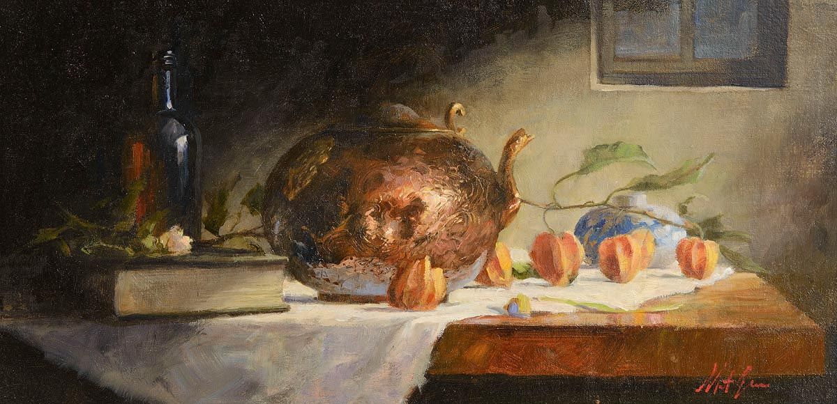Mat Grogan, Still Life, Copper Kettle and Fruit at Morgan O'Driscoll Art Auctions