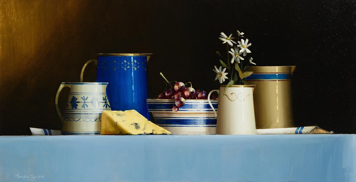 David Ffrench Le Roy, Still Life of Blue Tableware at Morgan O'Driscoll Art Auctions
