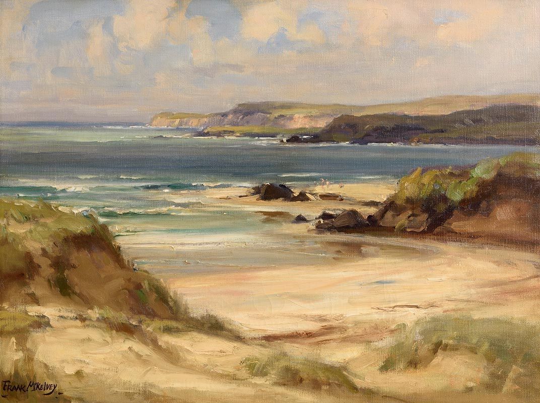 Frank McKelvey, Figures on the Beach, Culdaff, Co. Donegal at Morgan O'Driscoll Art Auctions