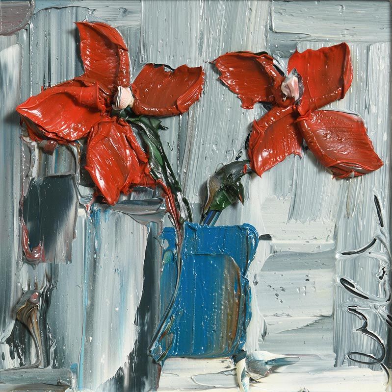 Lot 319 'Red Flowers in a Blue Vase' by Colin Flack