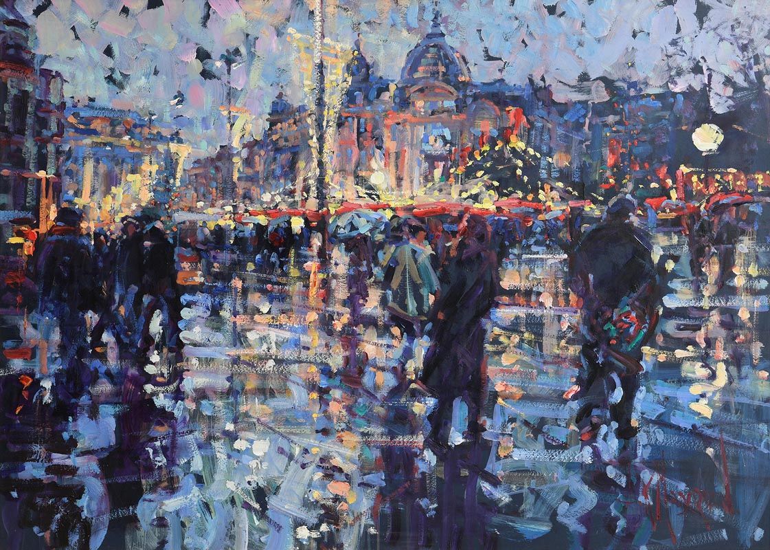 Arthur K. Maderson, Christmas Shopping - Wet Evening, Montpellier, France at Morgan O'Driscoll Art Auctions