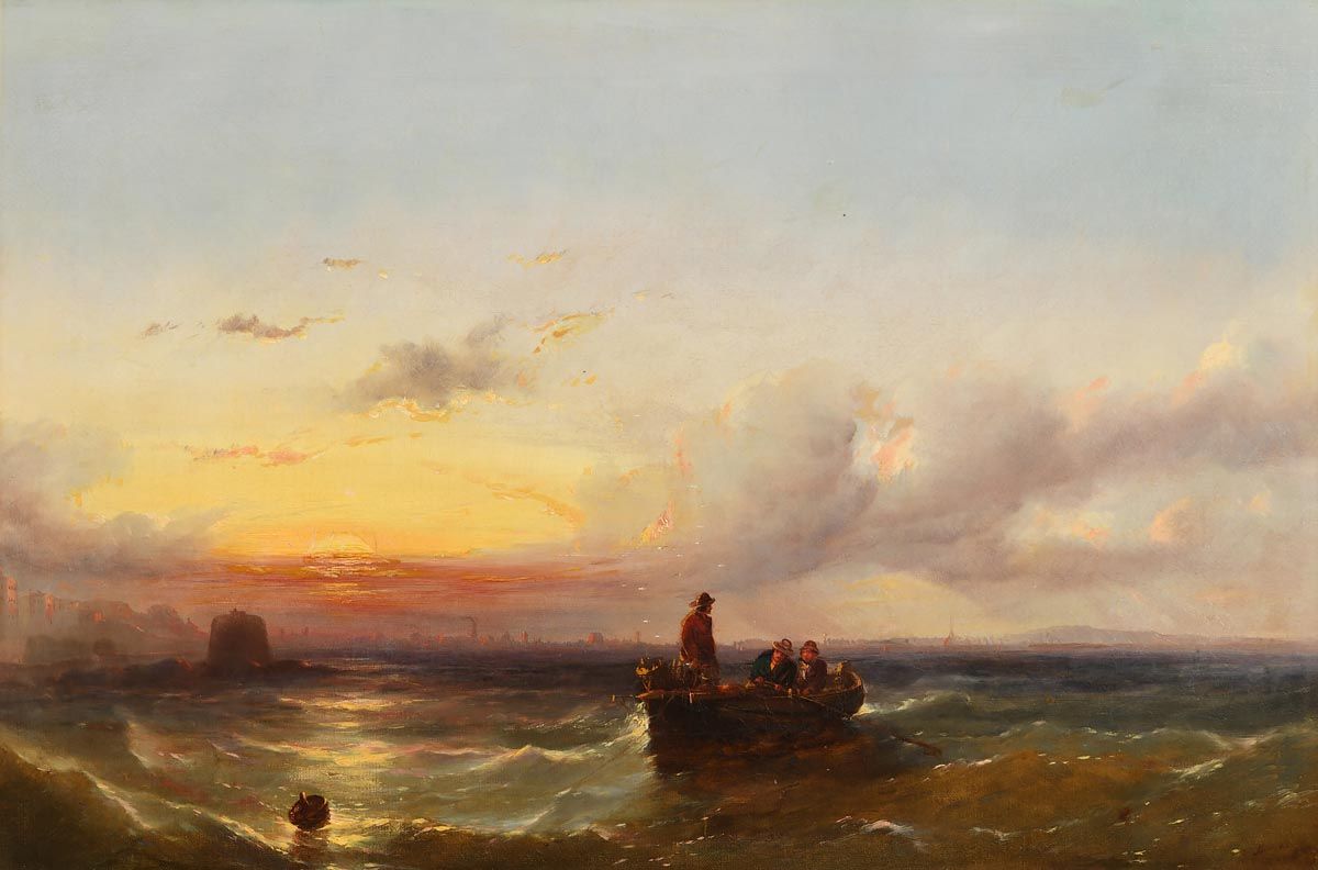 Edwin Hayes, Lobster Fishing, Dublin Bay at Morgan O'Driscoll Art Auctions