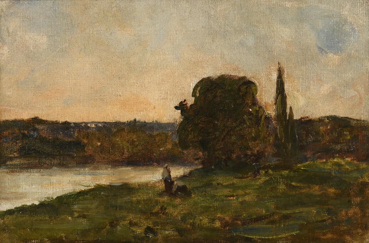 Nathaniel Hone, Landscape with Figures, Trees and River at Morgan O'Driscoll Art Auctions