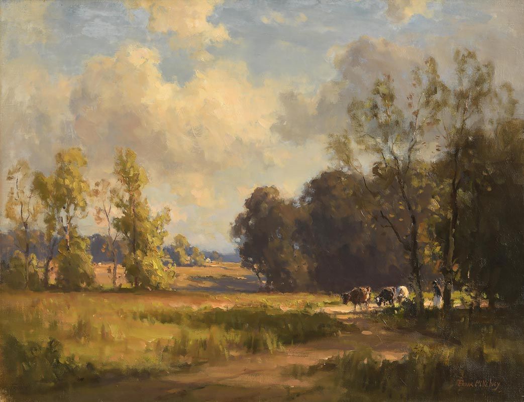 Frank McKelvey, Figure and Cattle in Evening Light at Morgan O'Driscoll Art Auctions