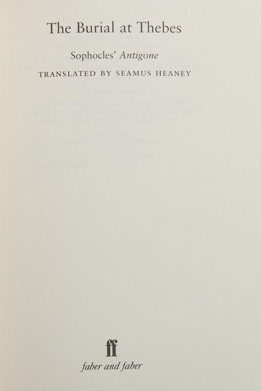 Lot 116 - 'The Burial at Thebes' by Seamus Heaney | Morgan O'Driscoll