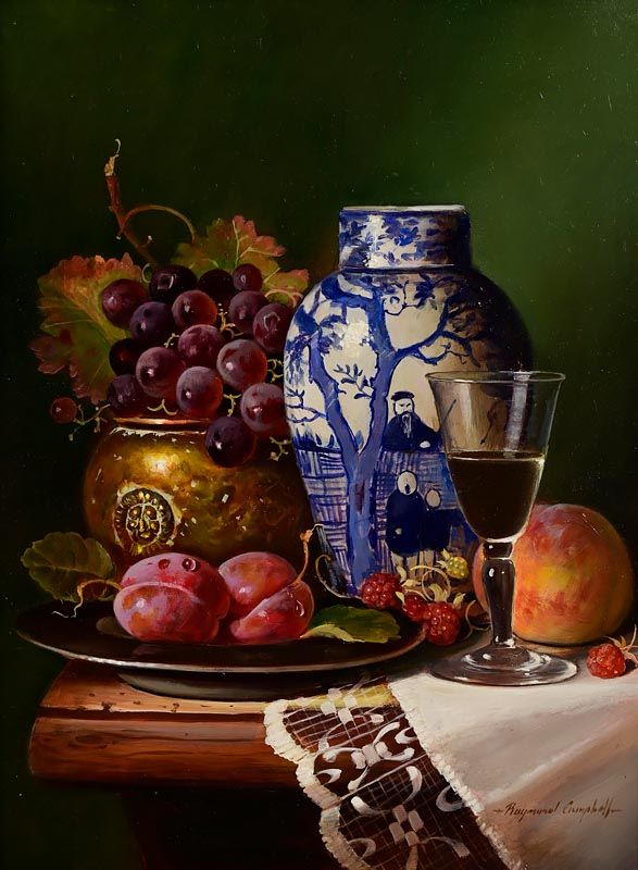 Raymond Campbell, Still Life with Fruit and a Chinese Vase at Morgan O'Driscoll Art Auctions